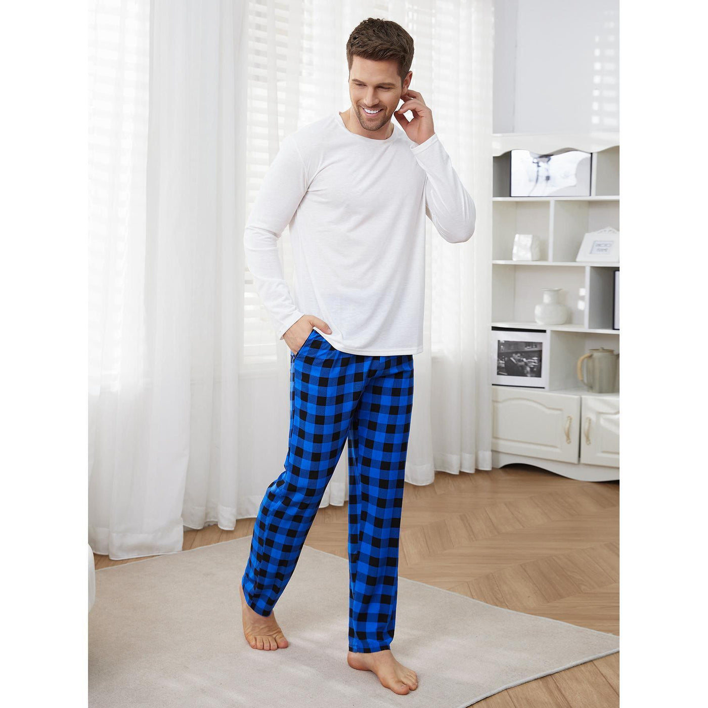 Men's Pajama Suit Long Sleeve Plaid