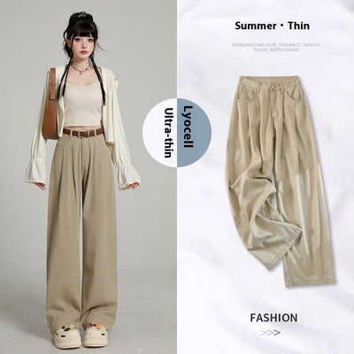 Summer Thin High Waist Belly Contracting Breathable Draping Lengthened Wide Leg Pants