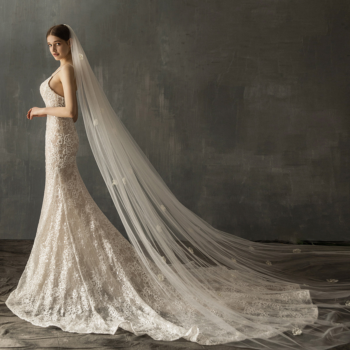 Bridal Church Wedding Pearl Long Tail Tulle