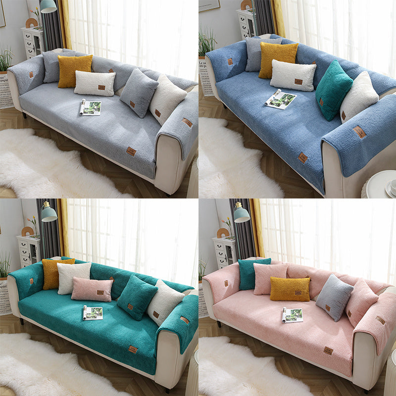 Modern Solid Color Winter Lamb Wool Sofa Towel Thicken Plush Soft And Smooth Sofa Covers For Living Room Anti-slip Couch Cover - HJG