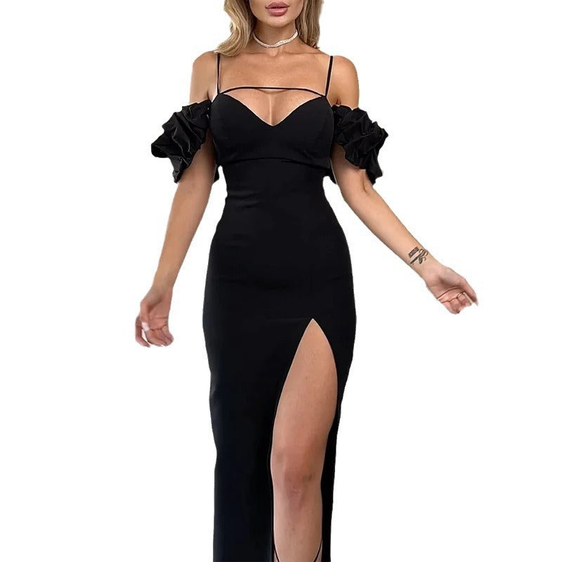 Women's Fashionable With Side-slit Solid Color Dress