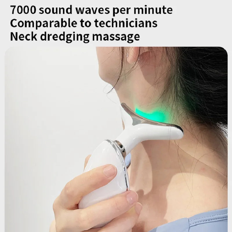 Neck Face Beauty Device Colorful LED Photon Therapy Skin Tighten Reduce Double Chin Anti Wrinkle Remove Lifting Massager - HJG