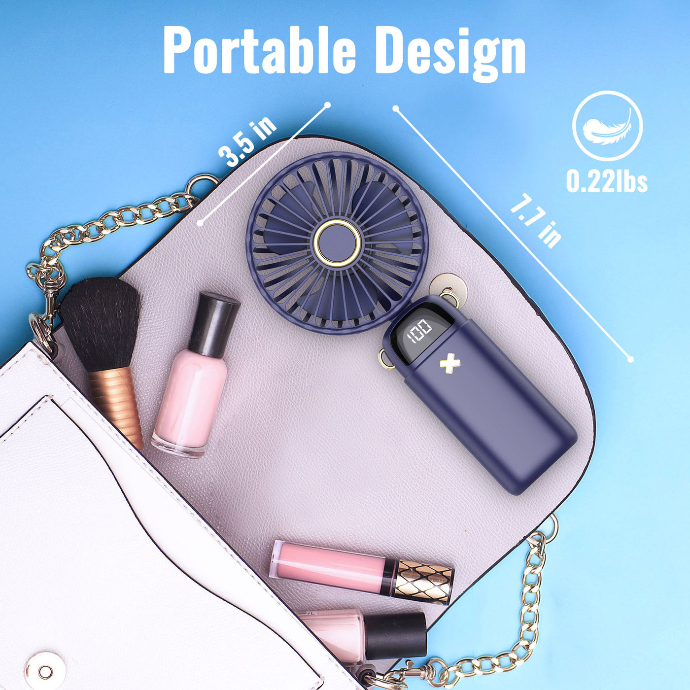 LapEasy Portable Handheld Neck Desk 3 In 1 Hand Mini Fan With LED Display.5 Speed Personal Small Hand Fan For Travel Makeup Eyelash Fan For Stylish Kids Girls Women