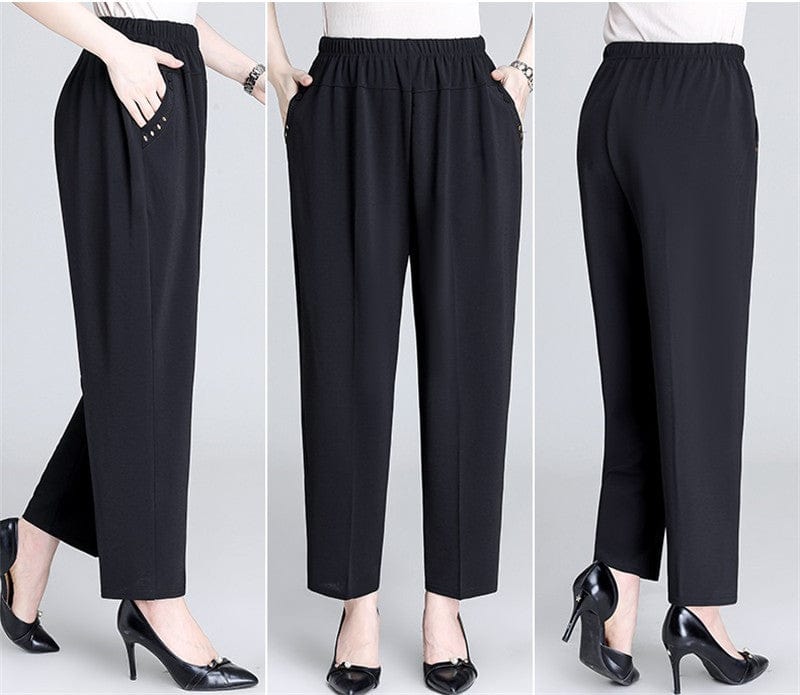 Loose Plus Fat Plus Size Middle-aged And Elderly Female Grandma Outfit High-waist Trousers