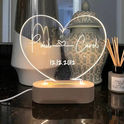 Custom Night Light As Valentines Day Anniversary Romantic For Bedroom Night Lamp Couple For Him Names And Date Engagement Gift - HJG