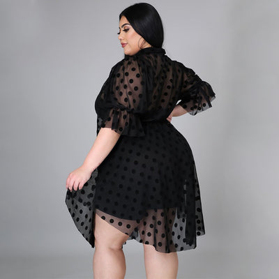 Plus Size Sexy Mesh Hollow See-through Irregular Swing Dress