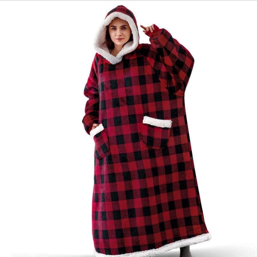 Super Long Flannel Blanket With Sleeves Winter Hoodies Sweatshirt Women Men Pullover Fleece Giant TV Blanket Oversized - HJG