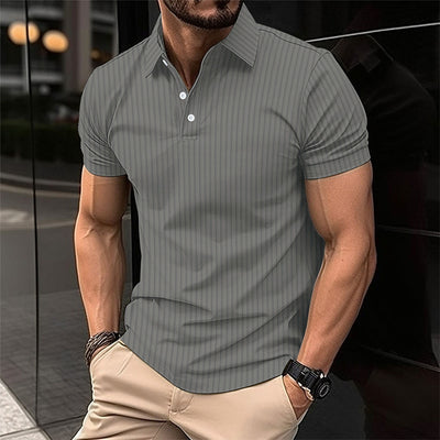 Elastic Vertical Short-sleeved Polo Shirt