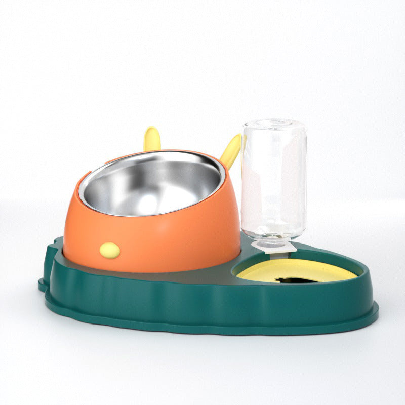 Double Bowl Stainless Steel Carrots Antiskid Pet Feeding Tool Tilt Design Carrot Appearance Dog Bowl For Indoor Pets Products - HJG