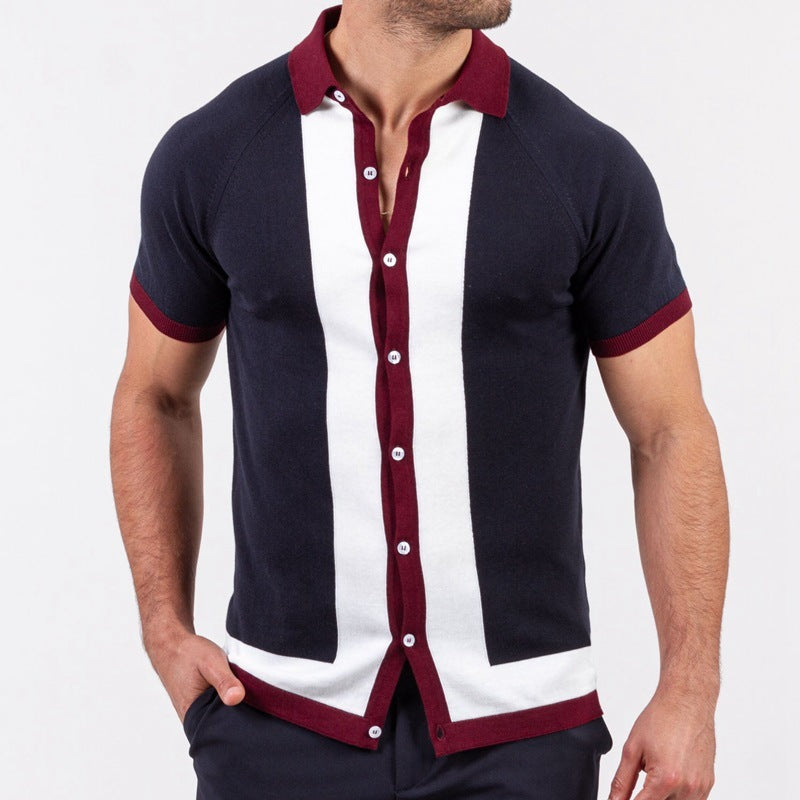 Simple Striped Men's Patchwork Contrast Top