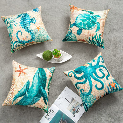 Cushion Covers Sea Turtle Printed Throw Pillow Cases For Home Decor Sofa Chair Seat - HJG