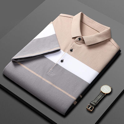 Cotton Striped Stitching Polo Shirt Men's High-end Light Business Striped T-shirt