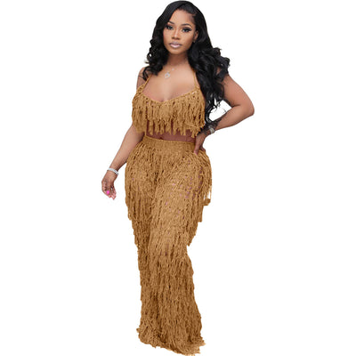 European And American Urban See-through Knitted Hand Crochet Tassel Beach Suit - HJG