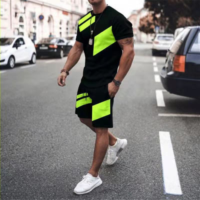 Men's Loose Fashion Casual Round Neck T-shirt Two-piece Set